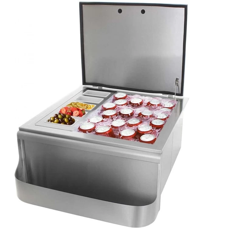 BBQ Island 18 Inch Slide-In Ice Bin Cooler With Speed Rail & Condiment Holder - Image 3