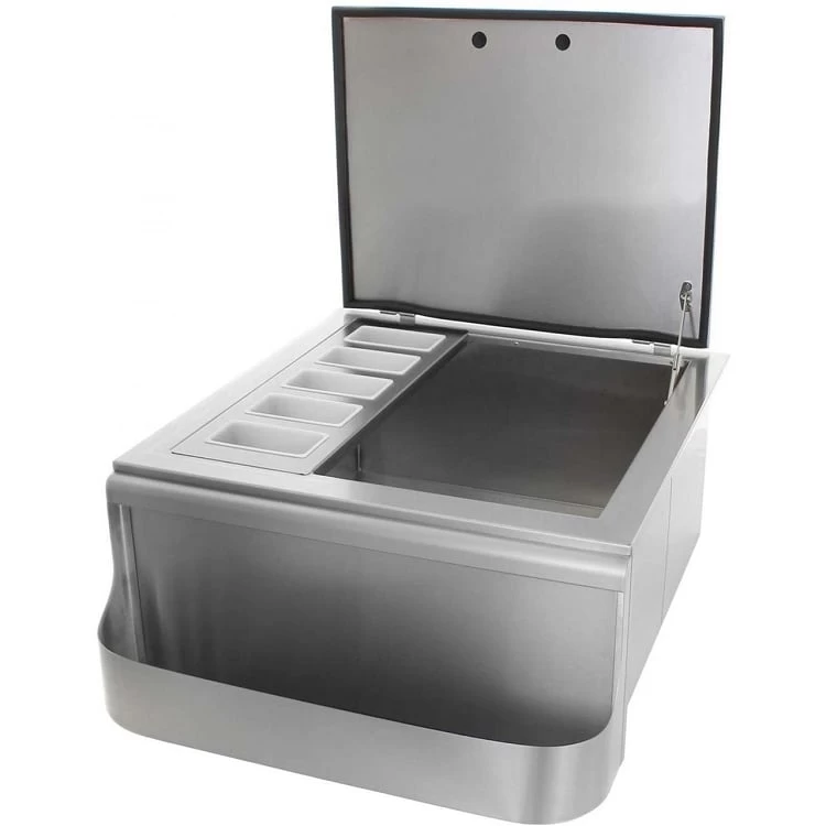 BBQ Island 18 Inch Slide-In Ice Bin Cooler With Speed Rail & Condiment Holder - Image 2