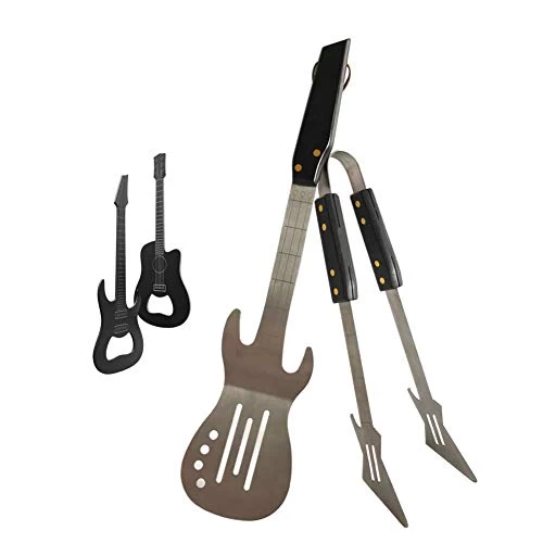 PEPKICN Rock Guitar Style Spatula & Tongs And Guitar Shaped Bottle Opener