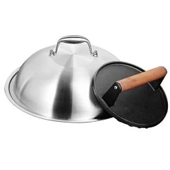 HOMENOTE Griddle Accessories Kit - 12 Inch Heavy Duty Round Basting Cover Cheese Melting Dome With 7 Inch Round Cast Iron Burger Bacon Press - Perfect For Flat Top Griddle Grill Cooking