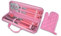 Chef Basics Pink 5 Piece BBQ Tool Set And Soft Case By KOVOT