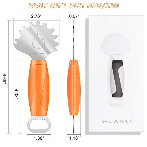 AOLLOP Grill Scraper BBQ Stainless Steel Grill Grate Cleaner No-bristles With Extended Handle & Bottle Opener Fits Most Grill Grates Or Griddles Ideal Gift - Image 2