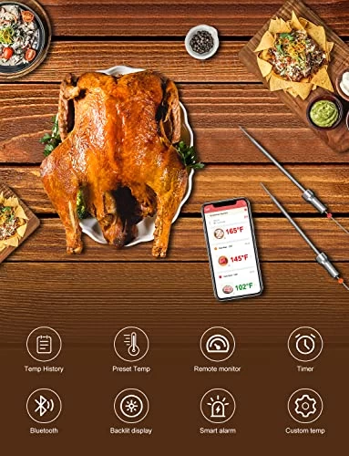 XPX Bluetooth Digital Charcoal Grill Thermometer, Smart Alarm Digital Instant Read Thermometer With 2 Probes - Image 6