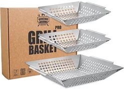 3 Pack Grill Baskets For Outdoor Grill, Heavy Duty Stainless Steel Vegetable Grill Basket