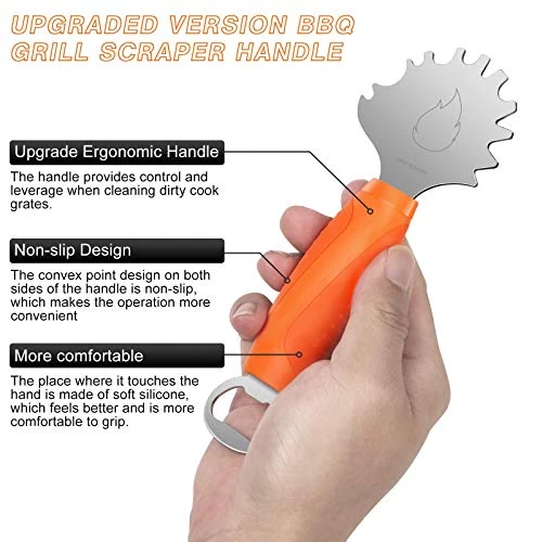 AOLLOP Grill Scraper BBQ Stainless Steel Grill Grate Cleaner No-bristles With Extended Handle & Bottle Opener Fits Most Grill Grates Or Griddles Ideal Gift - Image 7
