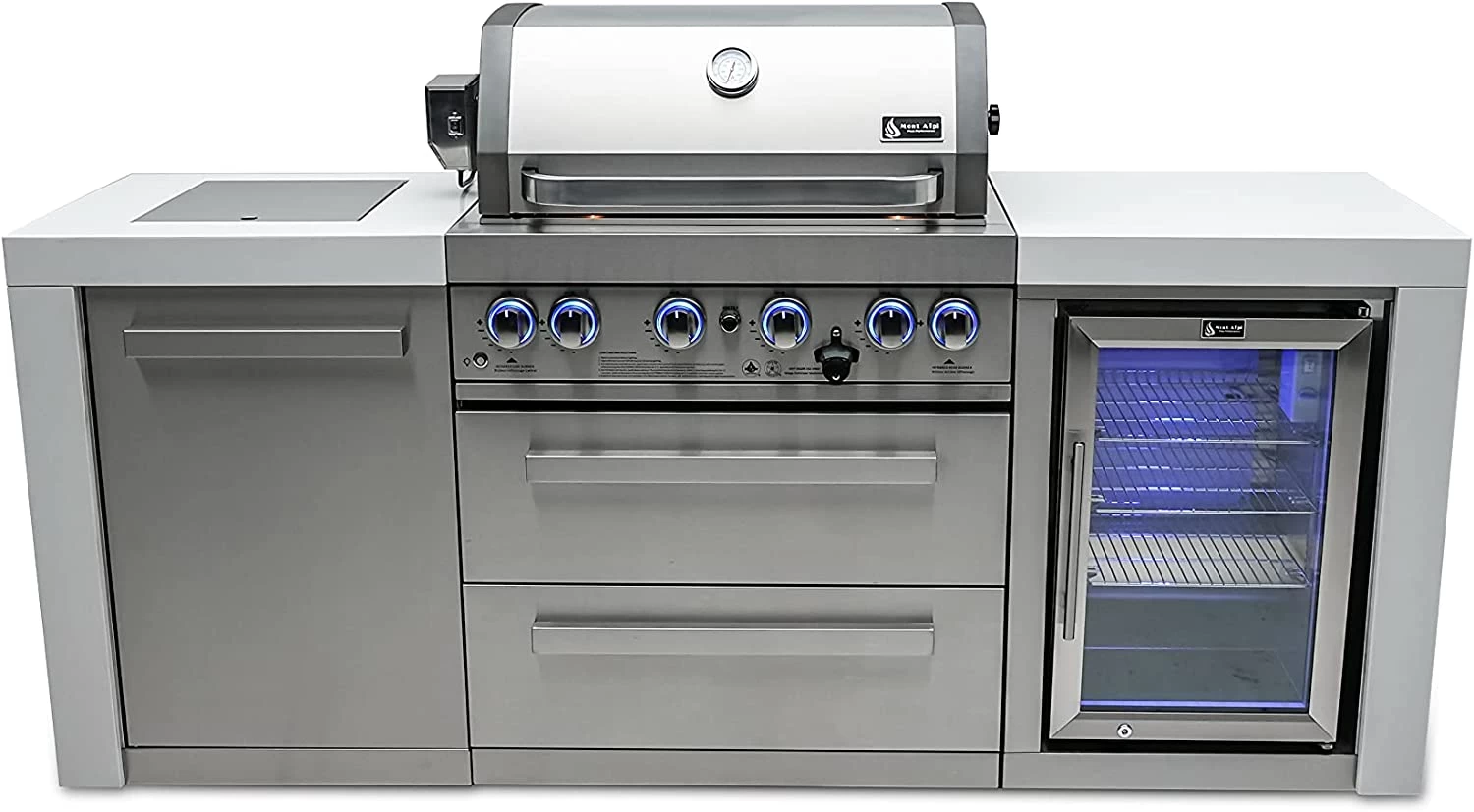 Mont Alpi 4 Burner Deluxe Island With Fridge Cabinet - MAi400-DFC