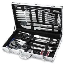 31 Piece Stainless Steel BBQ Accessories Tool Set - Includes Aluminum Storage Case For Barbecue Grill Utensils
