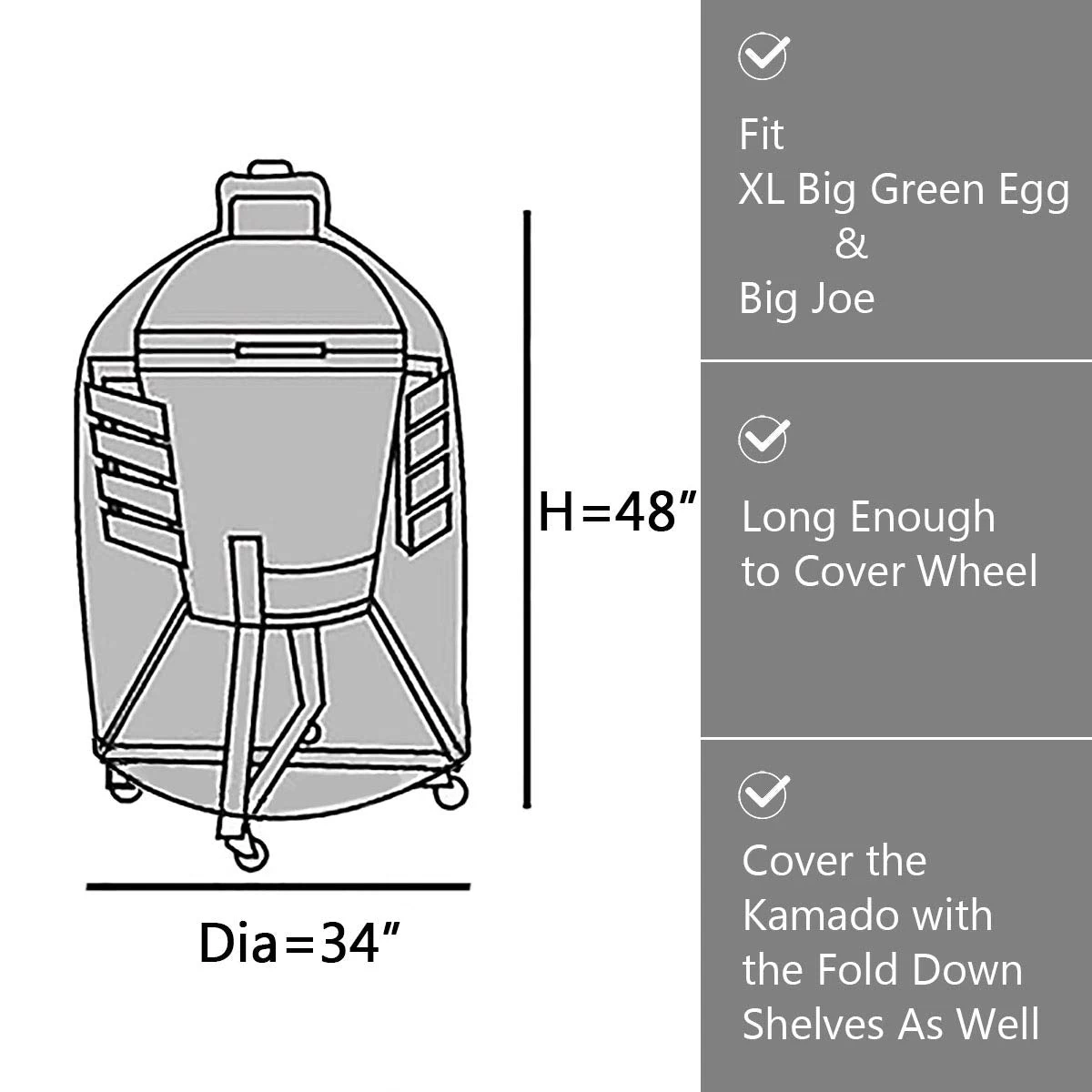 KAMaster Kamado Grill Full Cover XLarge Big Green Egg Big Joe Ceramic Grill,34 Inch Dia Waterproof Outdoor Grill Cover - Image 7