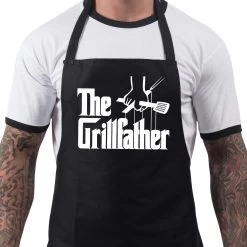 BBQ Apron Funny Grill Aprons For Men The Grillfather Men's Grilling Gifts Black